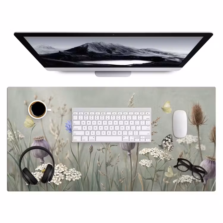 Vlinders - Wildbloemen - Illustratie - Kleurrijk Muismat XXL klein -3d