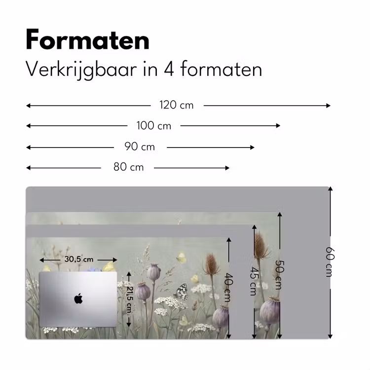 Vlinders - Wildbloemen - Illustratie - Kleurrijk Muismat XXL klein -sfeer5