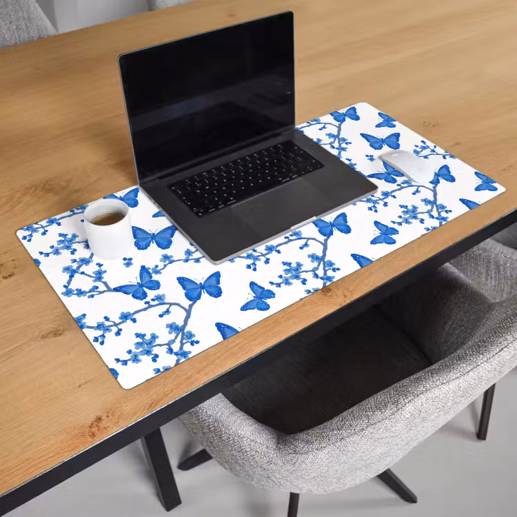 Vlinder - Bloemen - Blauw Muismat XXL klein 681 -sfeer1