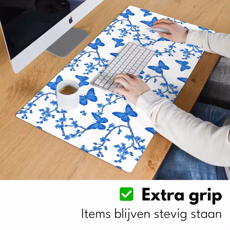 Vlinder - Bloemen - Blauw Muismat XXL klein 681 -sfeer3