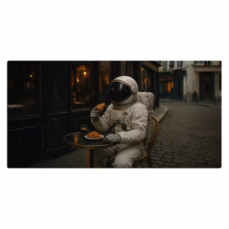 Café - Croissant - Koffie - Astronaut Muismat XXL klein -3d_leeg
