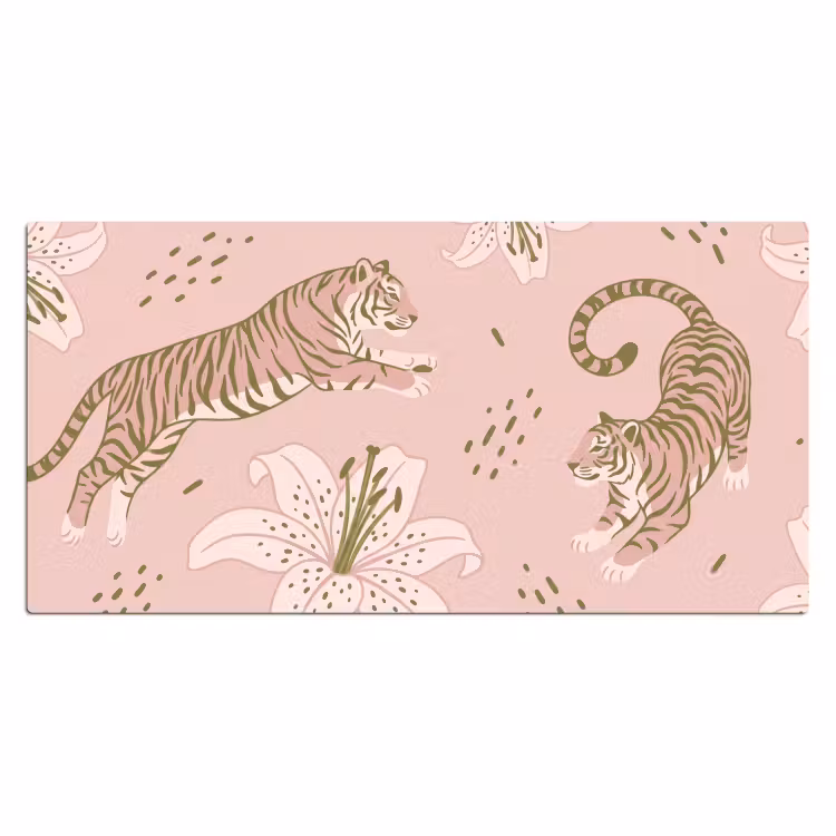 Kat - Springend - Bloemen - Abstract - Roze Muismat XXL klein -3d_leeg