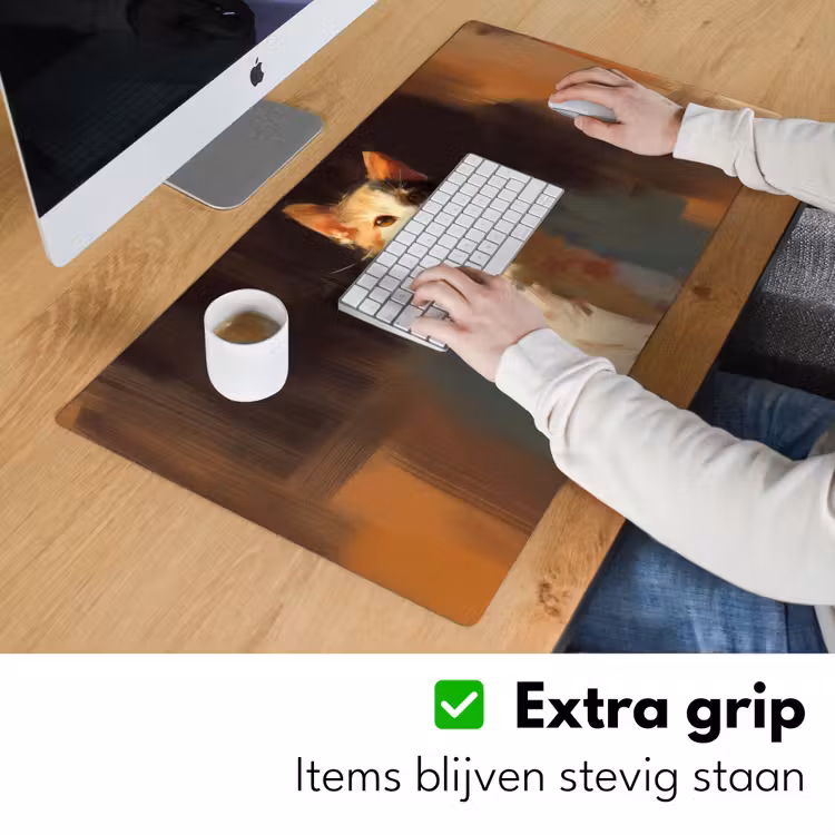 Kat - Geschilderd - Artistiek - Wit Muismat XXL klein -sfeer3
