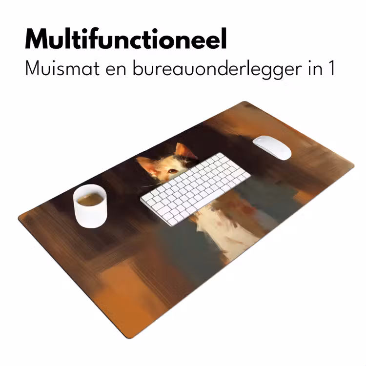 Kat - Geschilderd - Artistiek - Wit Muismat XXL klein -sfeer4