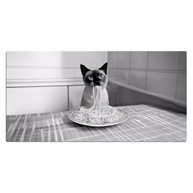 Kat - Siamees - Zwart Wit - Schattig - Dieren Muismat XXL klein -3d_leeg
