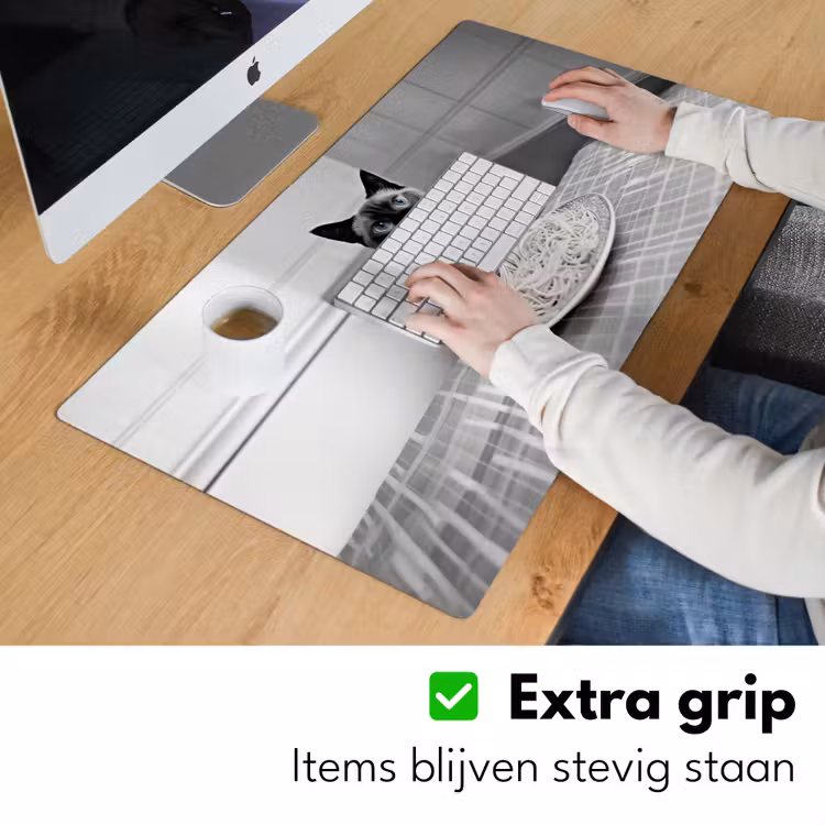 Kat - Siamees - Zwart Wit - Schattig - Dieren Muismat XXL klein -sfeer3
