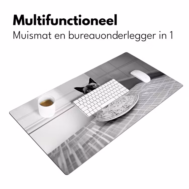 Kat - Siamees - Zwart Wit - Schattig - Dieren Muismat XXL klein -sfeer4