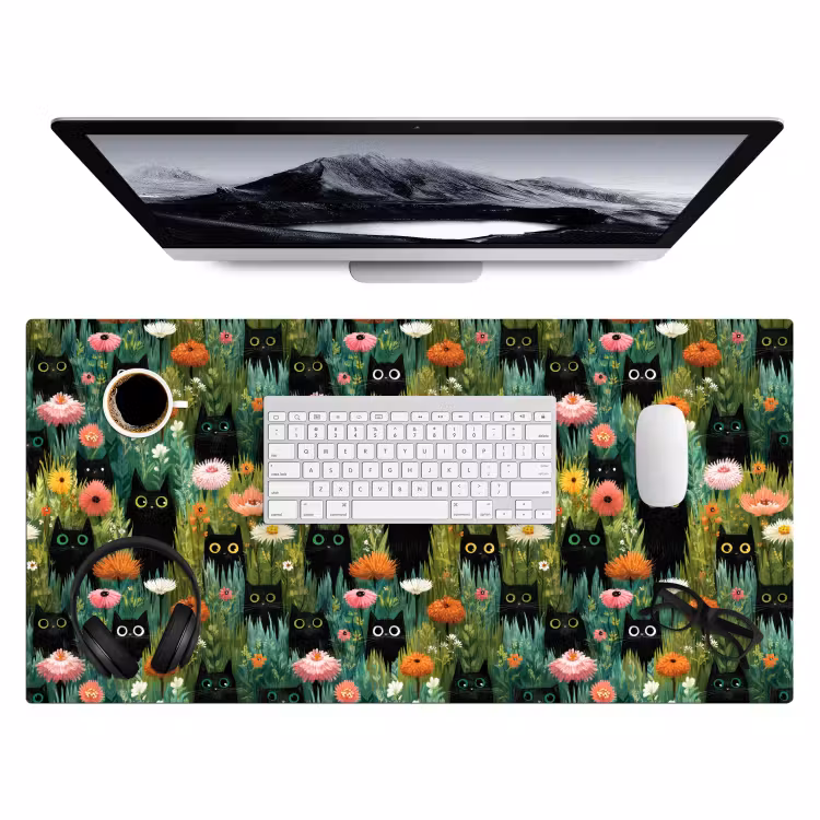 Katten - Bloemen - Kleurrijk Muismat XXL klein 681 -3d