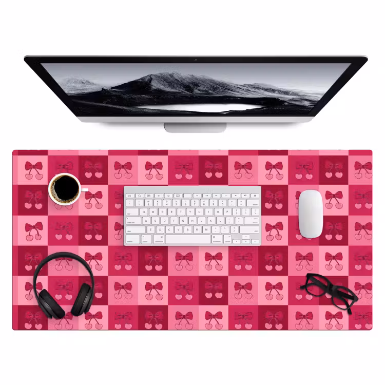 Kersen - Strikjes - Speels - Roze - Bordeaux Muismat XXL klein 681 -3d