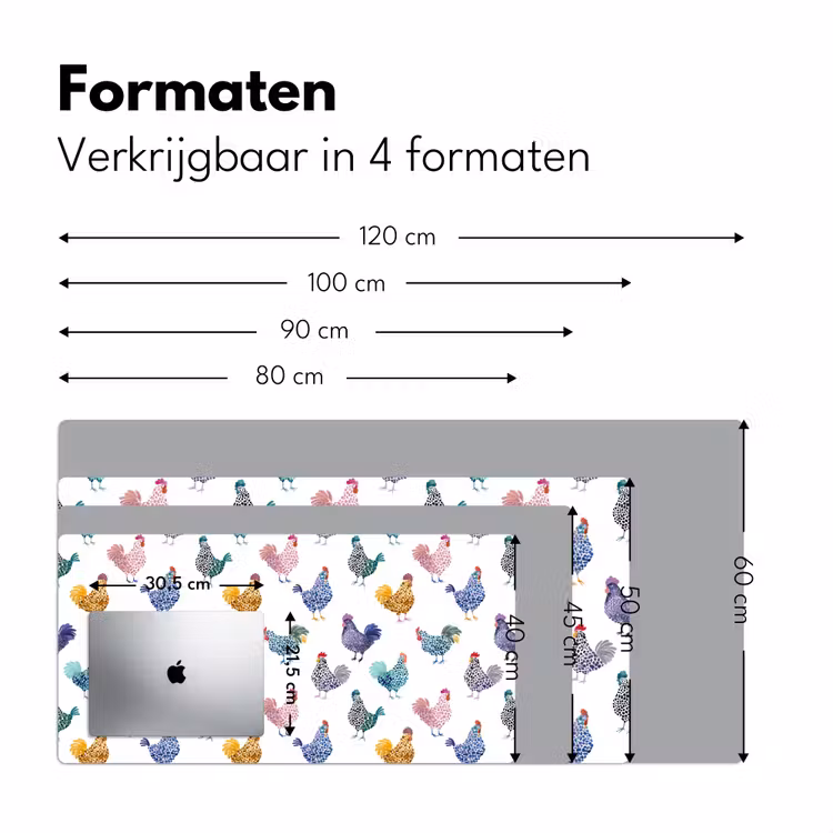 Kippen -Aquarel - Kleurrijk Muismat XXL klein 681 -sfeer5