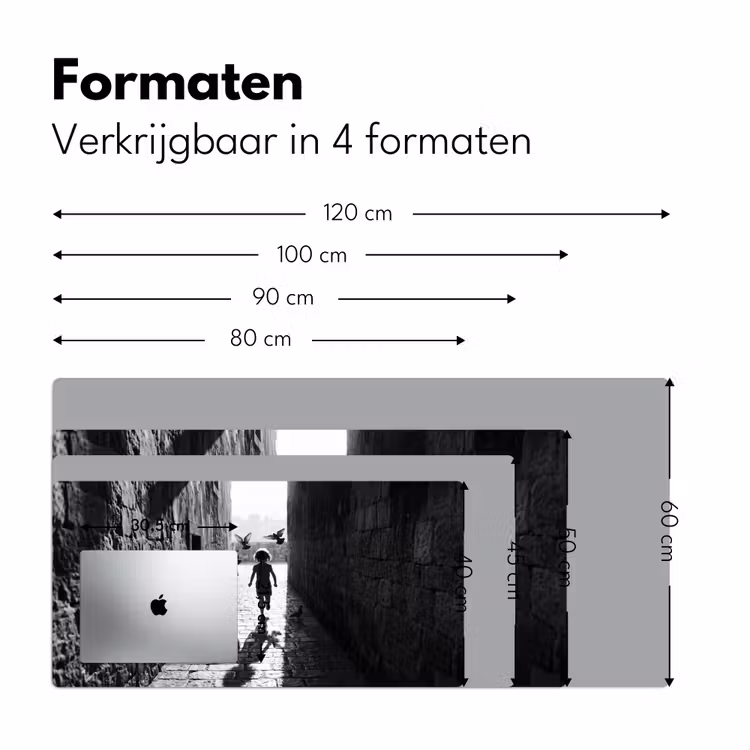 Kind - Vogel - Straat - Zwart-wit - Spelen Muismat XXL klein -sfeer5