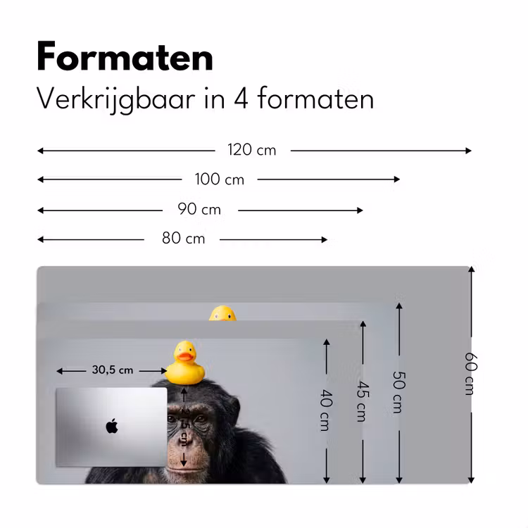 Chimpansee - Badeend - Grijs Muismat XXL klein -sfeer5