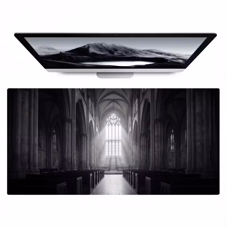 Kerk - Interieur - Lichtstralen - Architectuur - Klassiek Muismat XXL klein -zzz3d