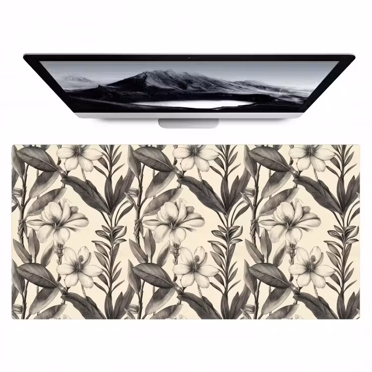 Klassiek - Botanisch - Zwart - Beige Muismat XXL klein 681 -zzz3d