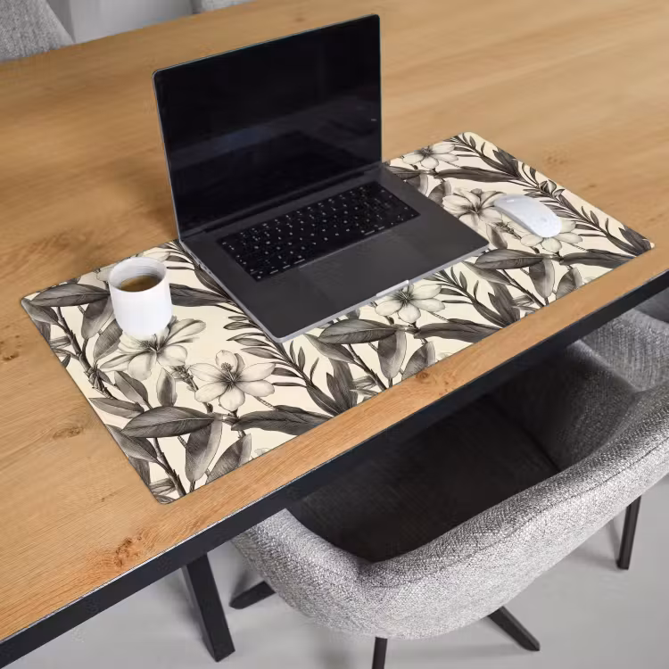 Klassiek - Botanisch - Zwart - Beige Muismat XXL klein 681 -sfeer1