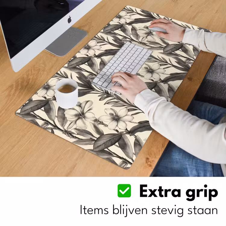 Klassiek - Botanisch - Zwart - Beige Muismat XXL klein 681 -sfeer3