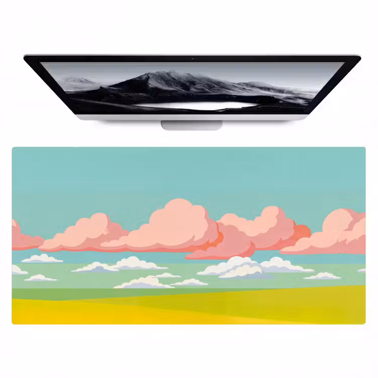 Wolken - Roze - Natuur - Modern - Pastel Muismat XXL klein -zzz3d
