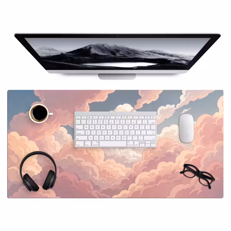 Wolken - Lucht - Natuur - Pastel - Roze Muismat XXL klein -3d