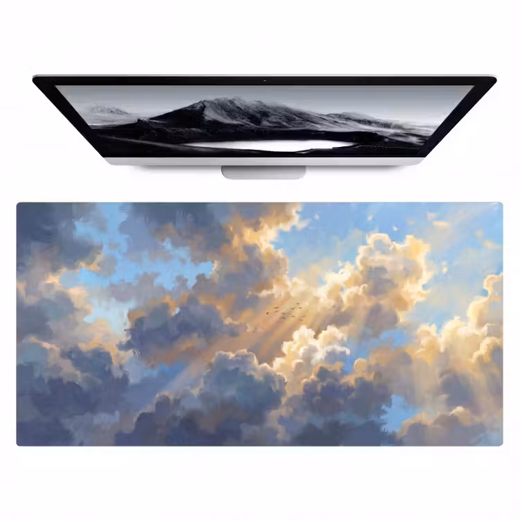 Wolken - Zonnestralen - Natuur - Abstract - Blauw Muismat XXL klein -zzz3d