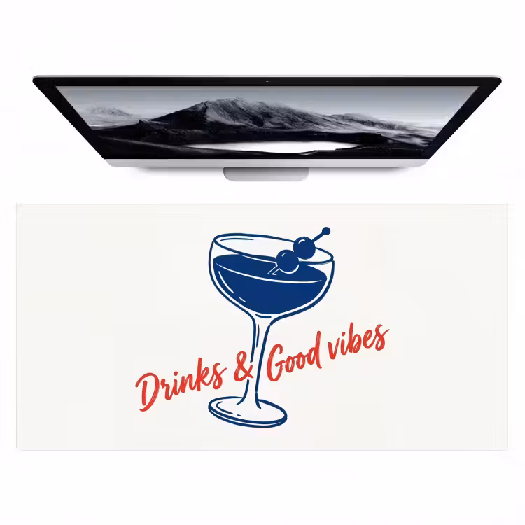 Cocktail - Glas - Illustratie - Blauw - Wit Muismat XXL klein -zzz3d