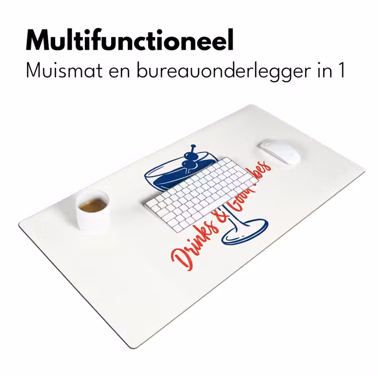 Cocktail - Glas - Illustratie - Blauw - Wit Muismat XXL klein -sfeer4