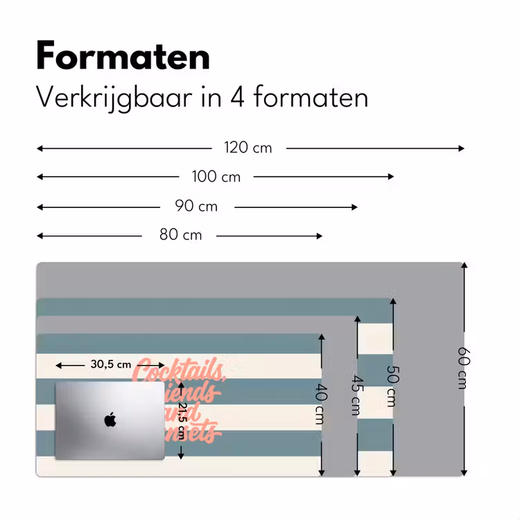 Cocktails - Strepen - Blauw - Koraal Muismat XXL klein -sfeer5