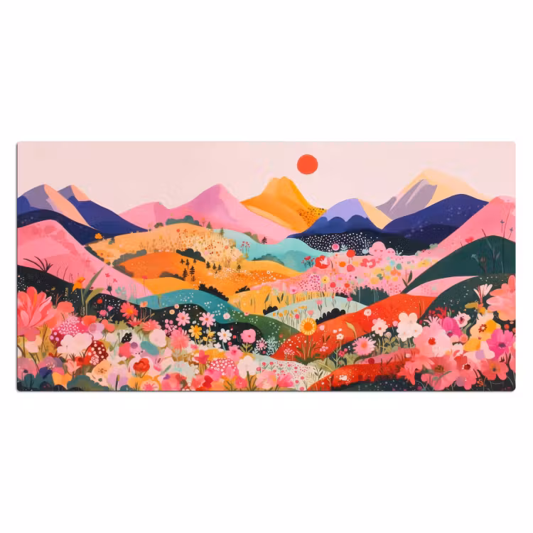 Kleurrijke bloemen - Bergen - Fantasielandschap Muismat XXL klein -3d_leeg