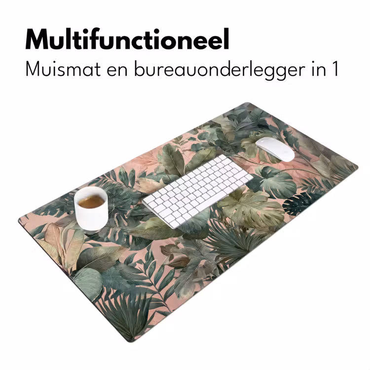 Compositie van bladeren - Groen - Roze Muismat XXL klein -sfeer4