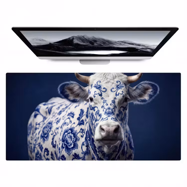 Koe - Delfts - Blauw - Artistiek Muismat XXL klein -zzz3d