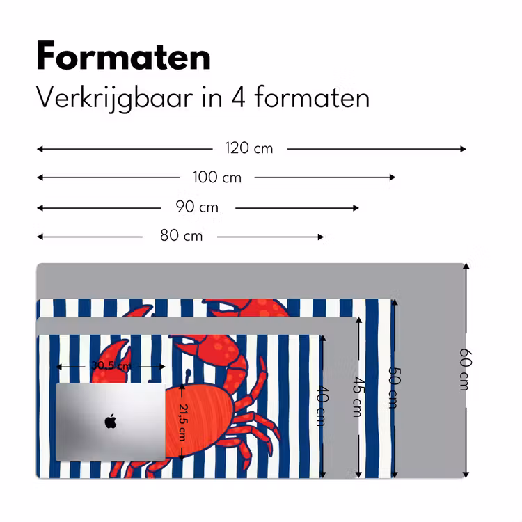 Krab - Strepen - Zeeleven - Illustratie - Rood Muismat XXL klein -sfeer5