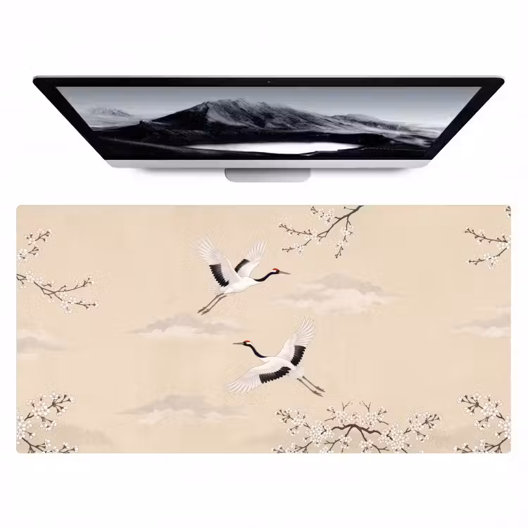 Kraanvogels - Bloesem - Beige Muismat XXL klein -zzz3d