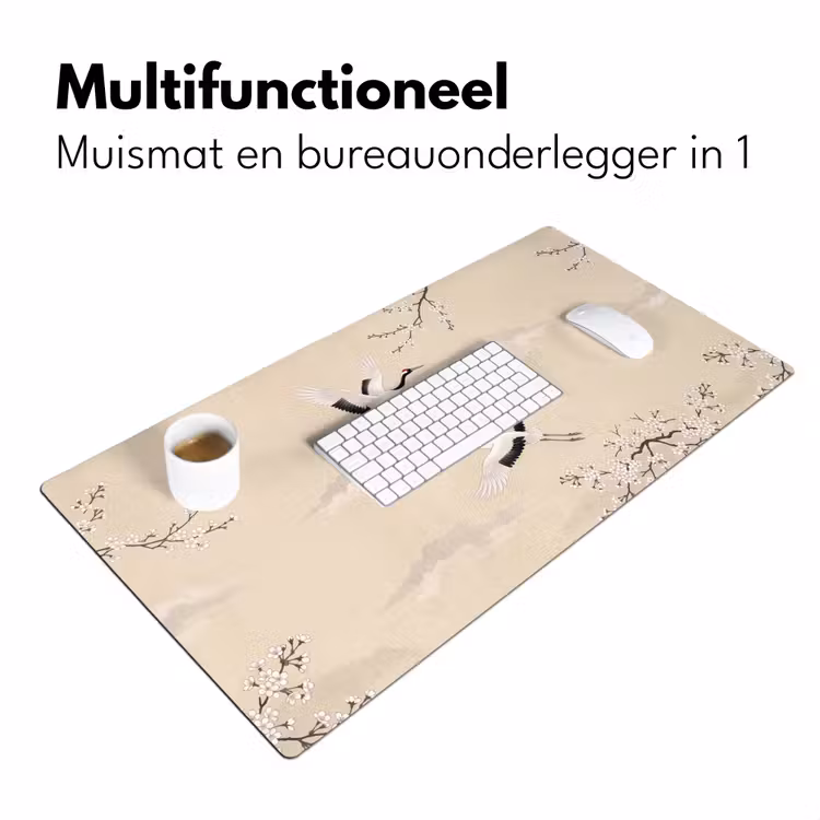 Kraanvogels - Bloesem - Beige Muismat XXL klein -sfeer4