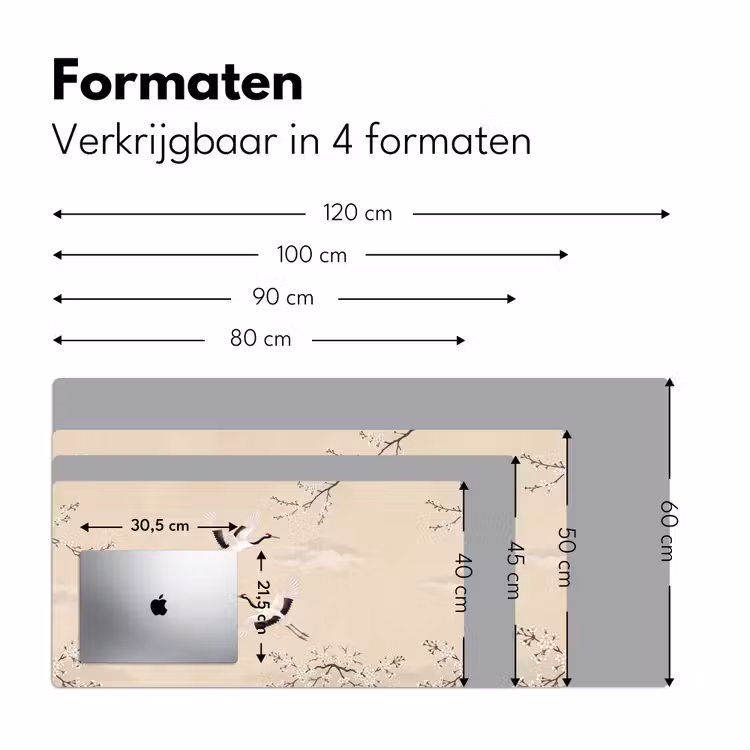 Kraanvogels - Bloesem - Beige Muismat XXL klein -sfeer5