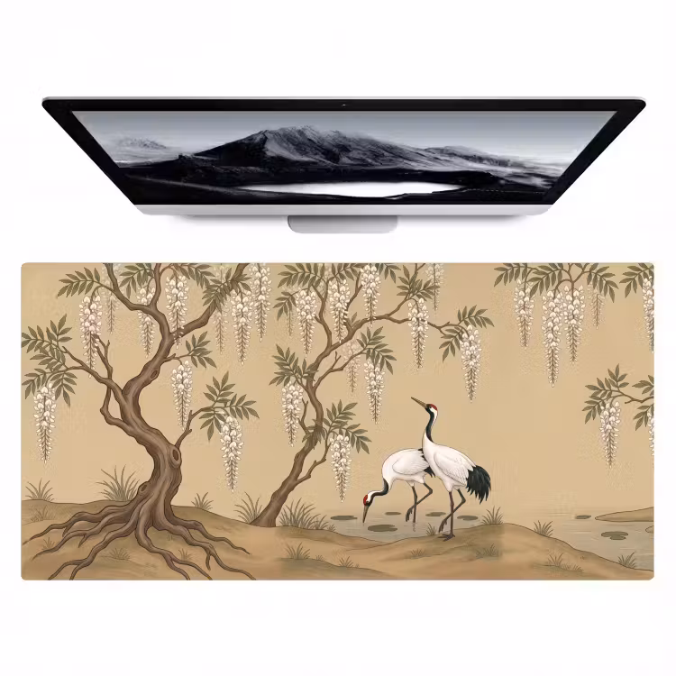 Kraanvogels - Water - Beige Muismat XXL klein -zzz3d