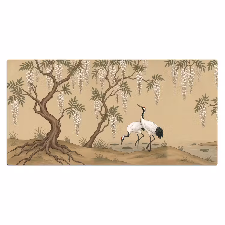 Kraanvogels - Water - Beige Muismat XXL klein -3d_leeg