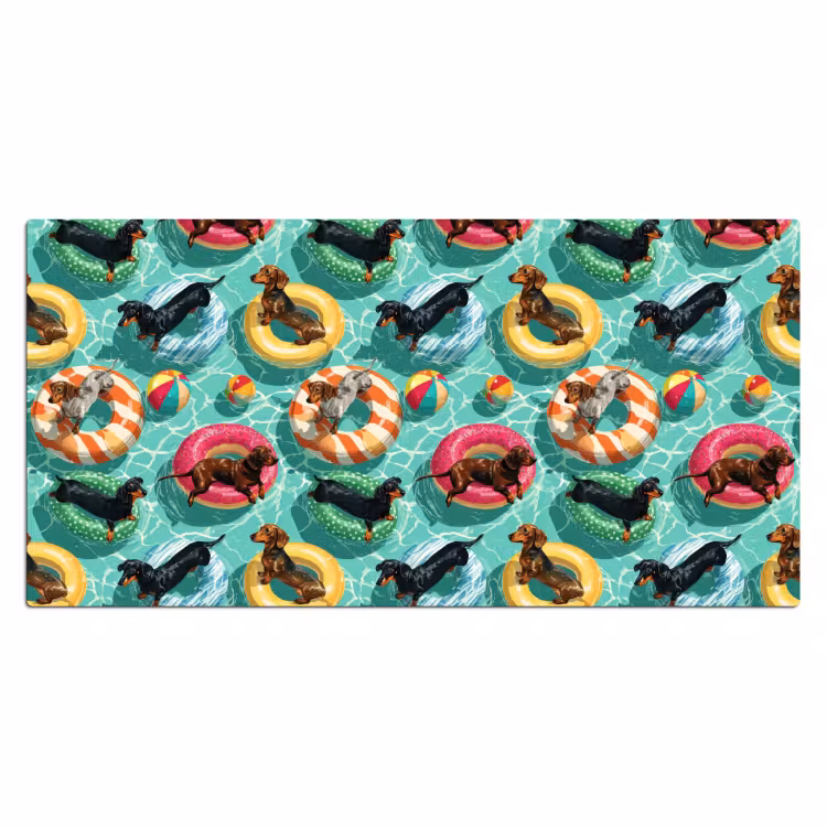 Teckels - Zwembad - Kleurrijk Muismat XXL klein 681 -3d_leeg