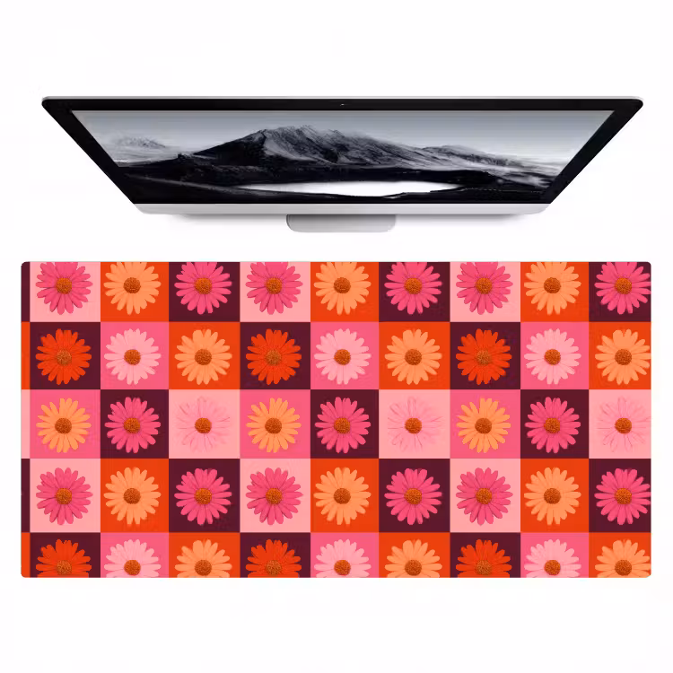 Madeliefjes - Dambord - Retro - Roze - Oranje Muismat XXL klein 681 -zzz3d