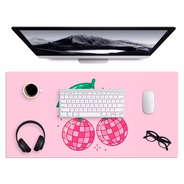 Decoratie - Disco-bal - Feest - Roze Muismat XXL klein -3d