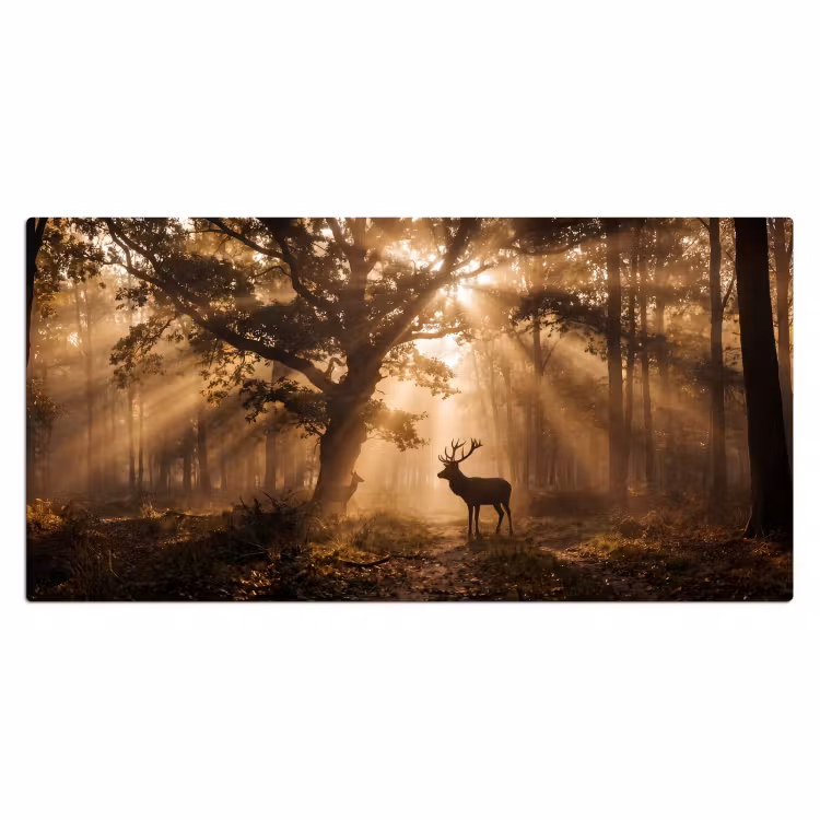 Hert - Bos - Mistig - Natuur - Goud Muismat XXL klein -3d_leeg