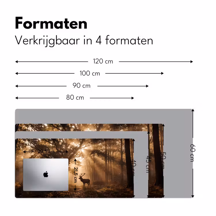 Hert - Bos - Mistig - Natuur - Goud Muismat XXL klein -sfeer5
