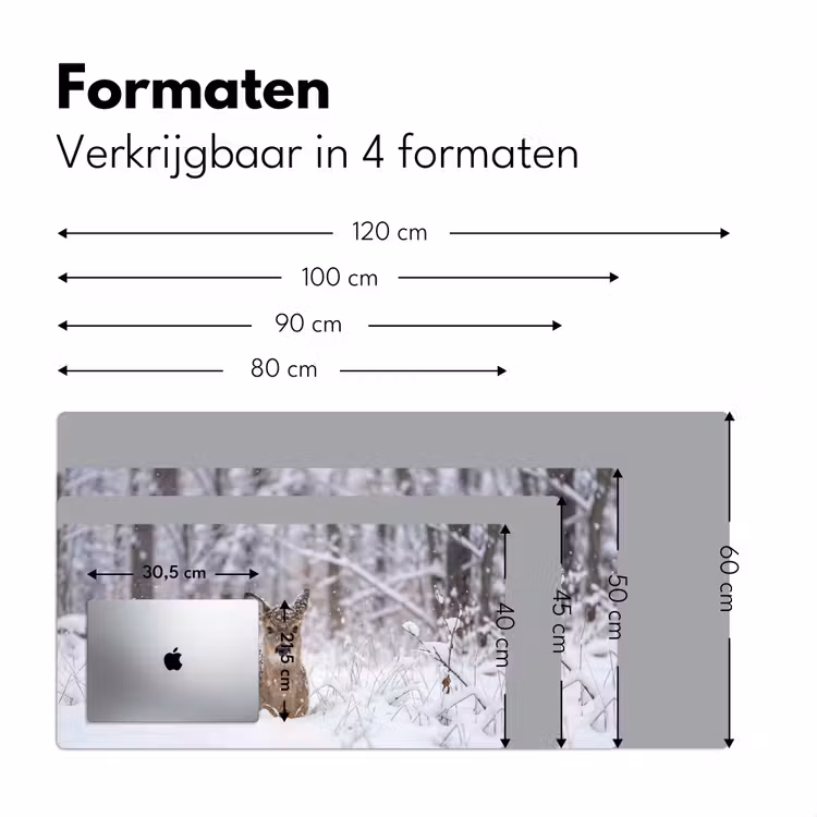 Hert - Sneeuw - Bos - Dieren - Vertederend Muismat XXL klein -sfeer5