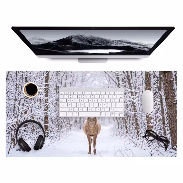 Hert - Winter - Bos - Natuur - Wit Muismat XXL klein -3d