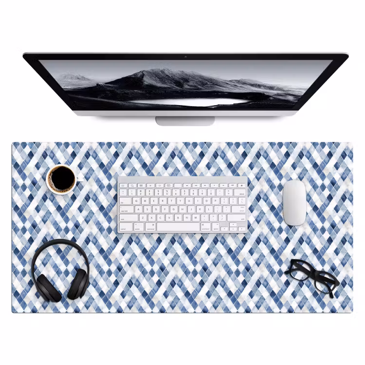 Diamant - Patroon - Blauw - Wit Muismat XXL klein 681 -3d