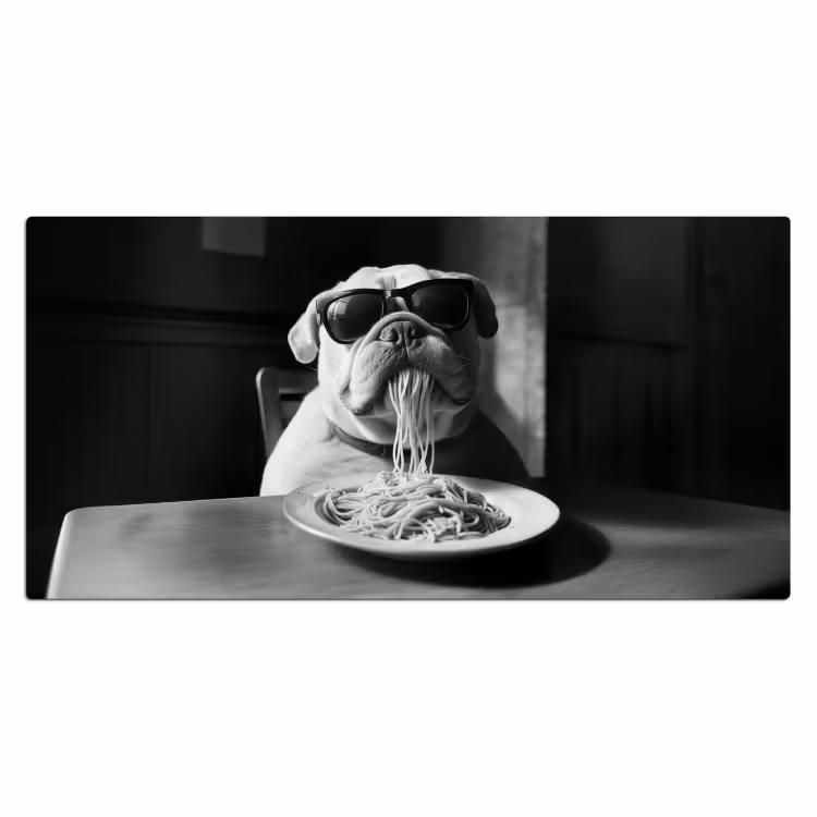 Hond - Bulldog - Pasta - Bril - Stoer - Dieren Muismat XXL klein -3d_leeg