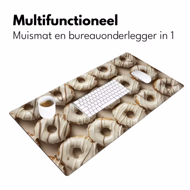 Donuts - Chocolade - Wit - Beige Muismat XXL klein -sfeer4
