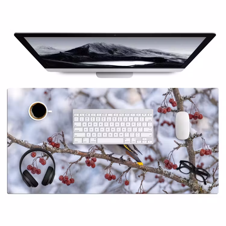 Pestvogel - Bessen - Winter - Natuur Muismat XXL klein -3d