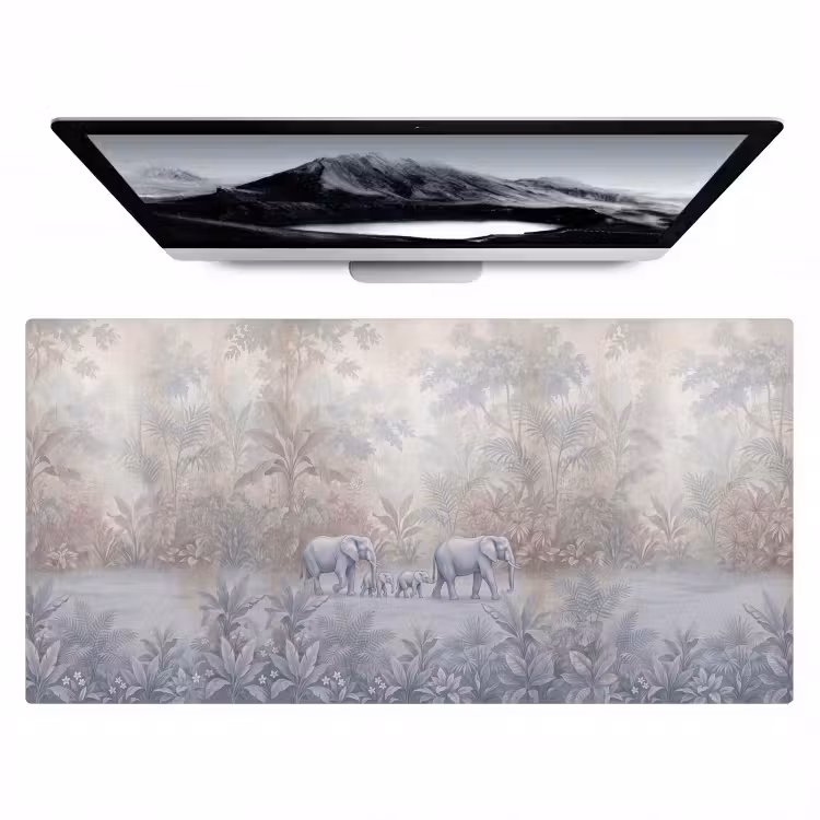 Olifant - Familie - Jungle - Illustratie - Grijs Muismat XXL klein -zzz3d
