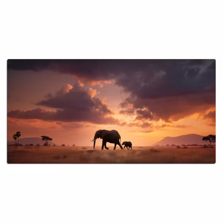Olifanten - Grasland - Zonsondergang Muismat XXL klein -3d_leeg
