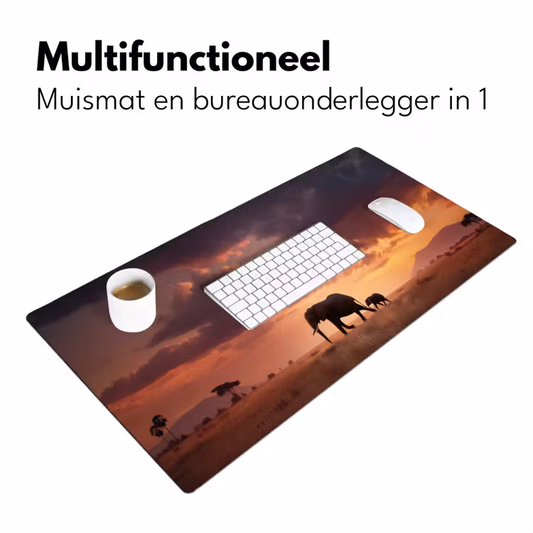 Olifanten - Grasland - Zonsondergang Muismat XXL klein -sfeer4