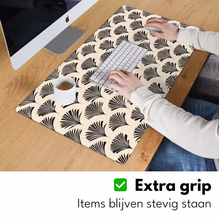 Waaiers - Botanisch - Zwart - Beige Muismat XXL klein 681 -sfeer3